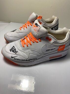 Nike White and Orange Air Max 'Just Do It' Women's Athletic Shoes
